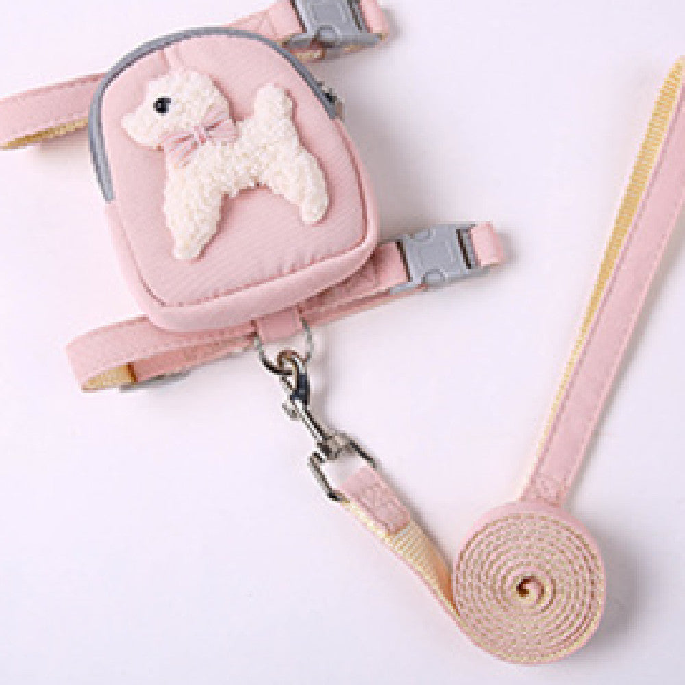 Adorable small dog and cat harness with a built-in backpack