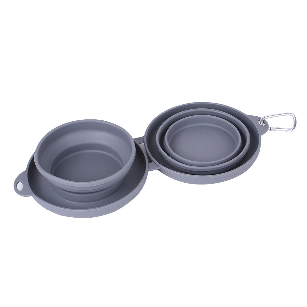 Versatile DuoBowl™: Collapsible Double Pet Feeding Bowls with No-Spill Silicone Mat
