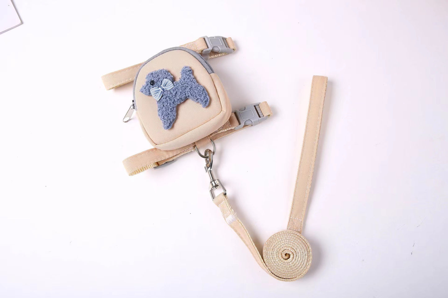 Adorable small dog and cat harness with a built-in backpack