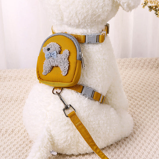 Adorable small dog and cat harness with a built-in backpack