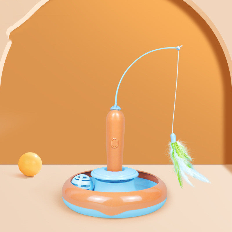 PurrfectPlay™ Cat Interactive Toy - Automatic Rotating Feather Teaser with Bell Balls for Indoor Cats