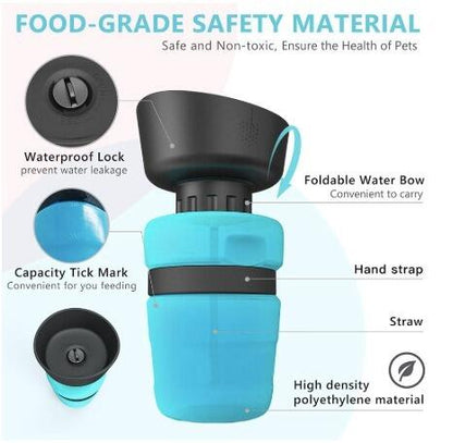 PetMate 2-in-1 Foldable Travel Dog Water Bottle & Dispenser (17.6 oz / 520ml) - Leakproof, Portable, and Easy to Use