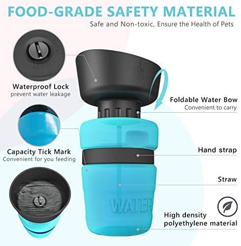 PetMate 2-in-1 Foldable Travel Dog Water Bottle & Dispenser (17.6 oz / 520ml) - Leakproof, Portable, and Easy to Use