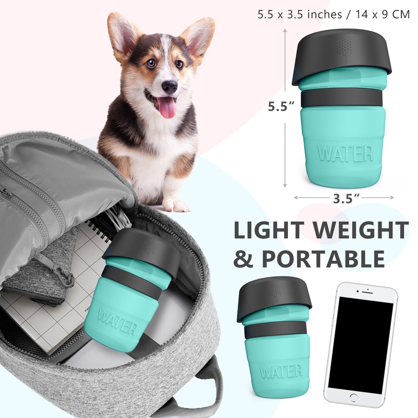 PetMate 2-in-1 Foldable Travel Dog Water Bottle & Dispenser (17.6 oz / 520ml) - Leakproof, Portable, and Easy to Use