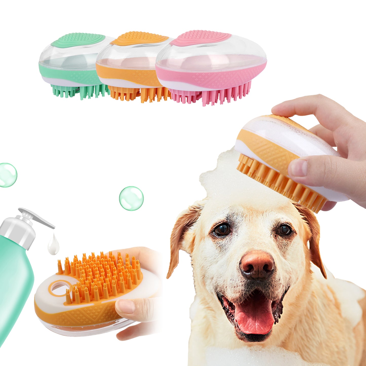 2-in-1 Pet Bath & Grooming Brush - Soft Silicone, Ergonomic & Shampoo Saving Design